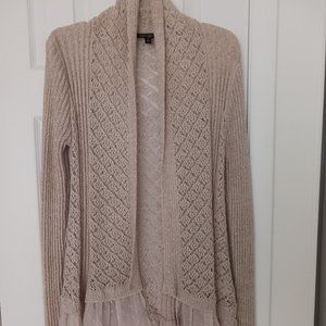 Jessica Simpson Women Beige Open Weave Cardigan Ruffle Hem Medium